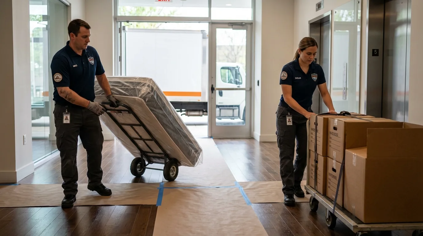 Professional apartment movers loading elevator in Port Monmouth, NJ